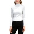 thumbnail image 2 of Zwiiyzr Womens Solid Color Ribbed Semi Turtleneck Long Sleeve Thermal Shirt Slim Fit Dralon Velvet Base Layer For Layering Underwear All Season White, 2 of 8