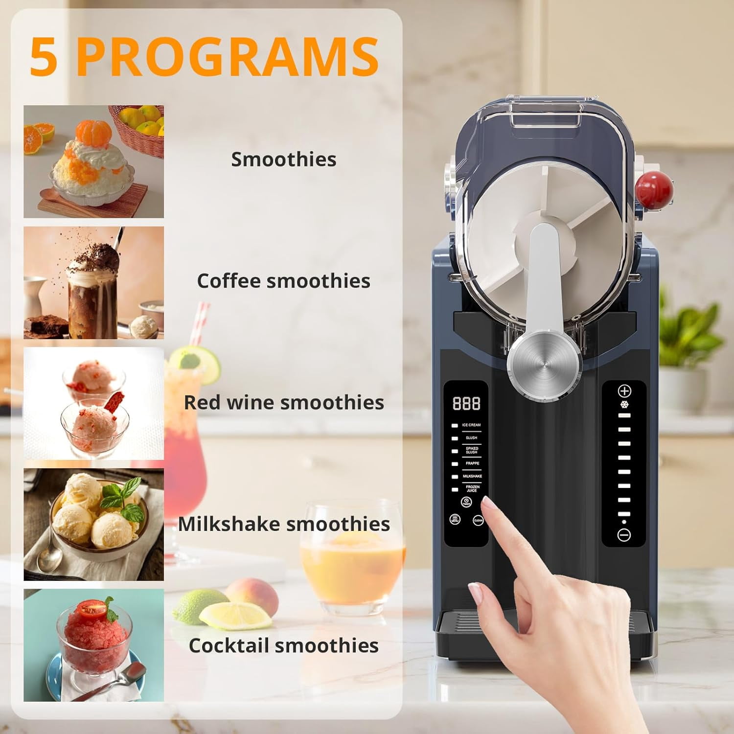 Slushie Machine, Sand Ice Maker, Frozen Drink Maker with 6 Preset Modes | No Ice Needed | Self-Cleaning Slush Machine for Home or Commercial Use | Perfect for Smoothies, Margaritas, Dark Blue