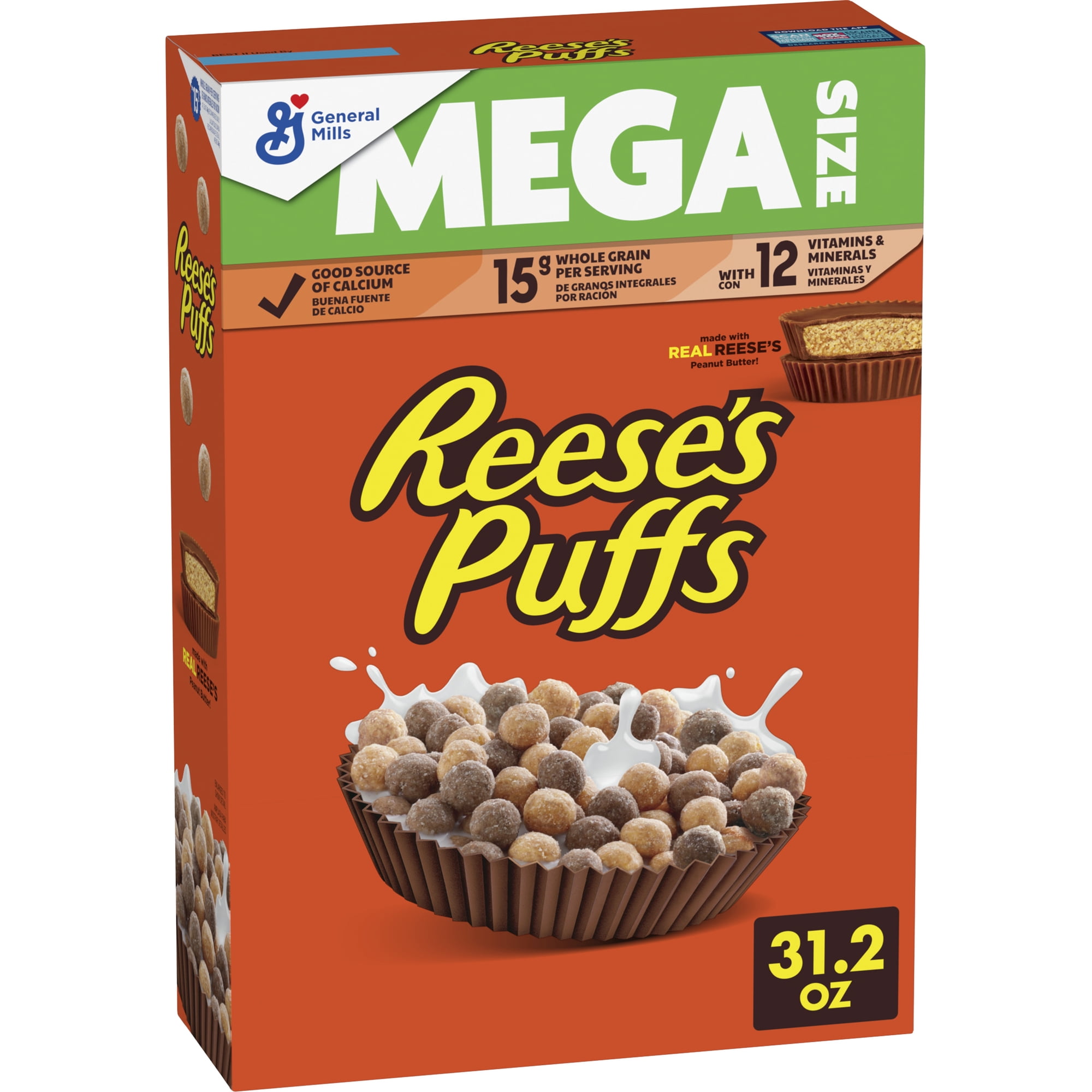 REESE's PUFFS Chocolatey Peanut Butter Cereal, Kid Breakfast Cereal, Mega Size, 31.2 oz