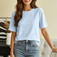 thumbnail image 4 of hotojiny Womens Summer Tops Solid Short Sleeve Casual T-Shirts Crew Neck Basic Tee Classic Fit Plain Tshirt for Every Day, 4 of 6