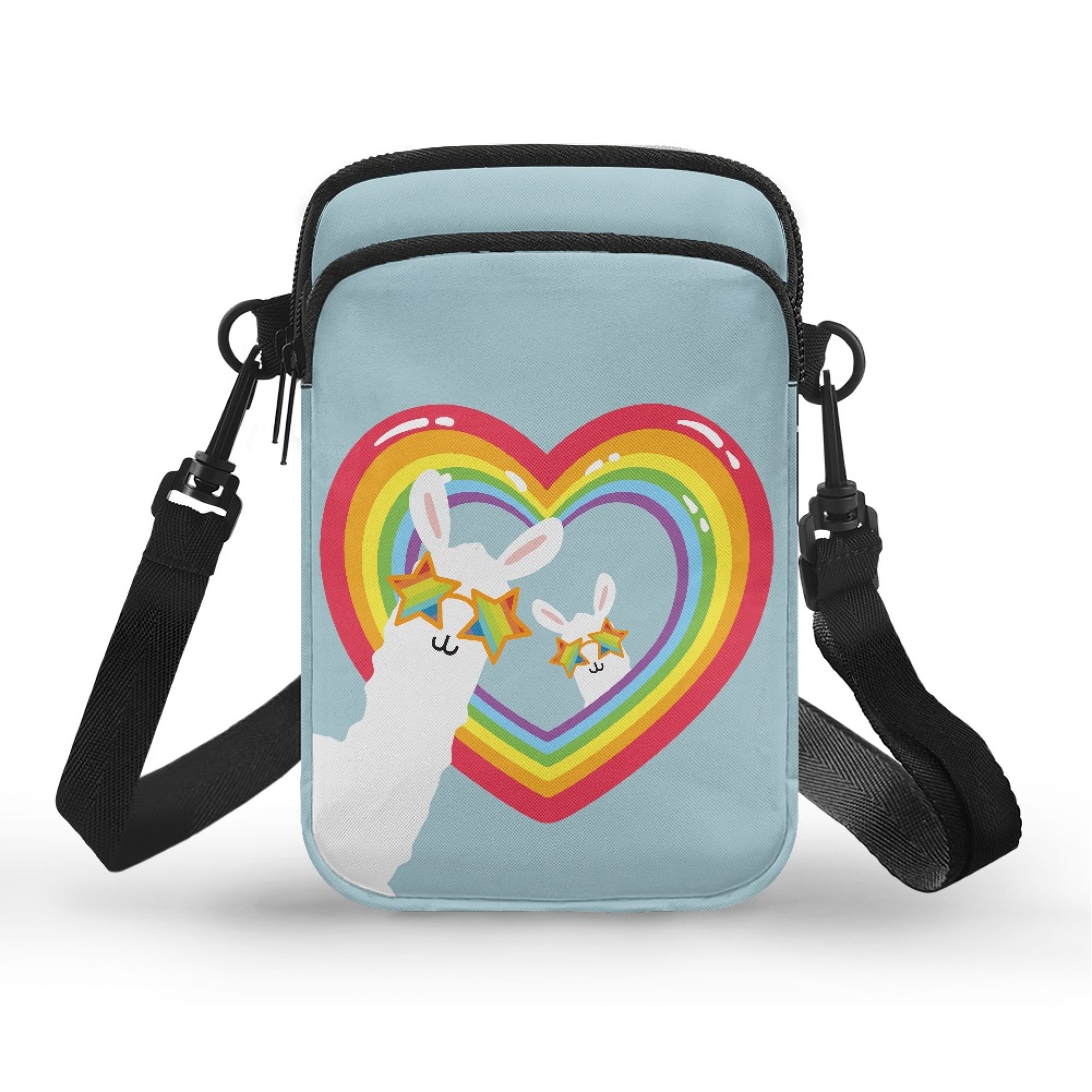Uourmeti Rainbow Heart Llama Sling Coin Wallet with Zipper over Shoulder Bag Double Layer for Hiking and Daily Shopping