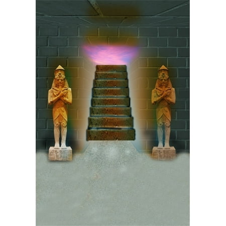 Image of GreenDecor 5x7ft Girl Photography Studio Backdrop Toddler Photo Shoot Background 3D Stairs Egyptian Pharaoh Statue Pyramid Bottom Brick Wall Blurry Fl