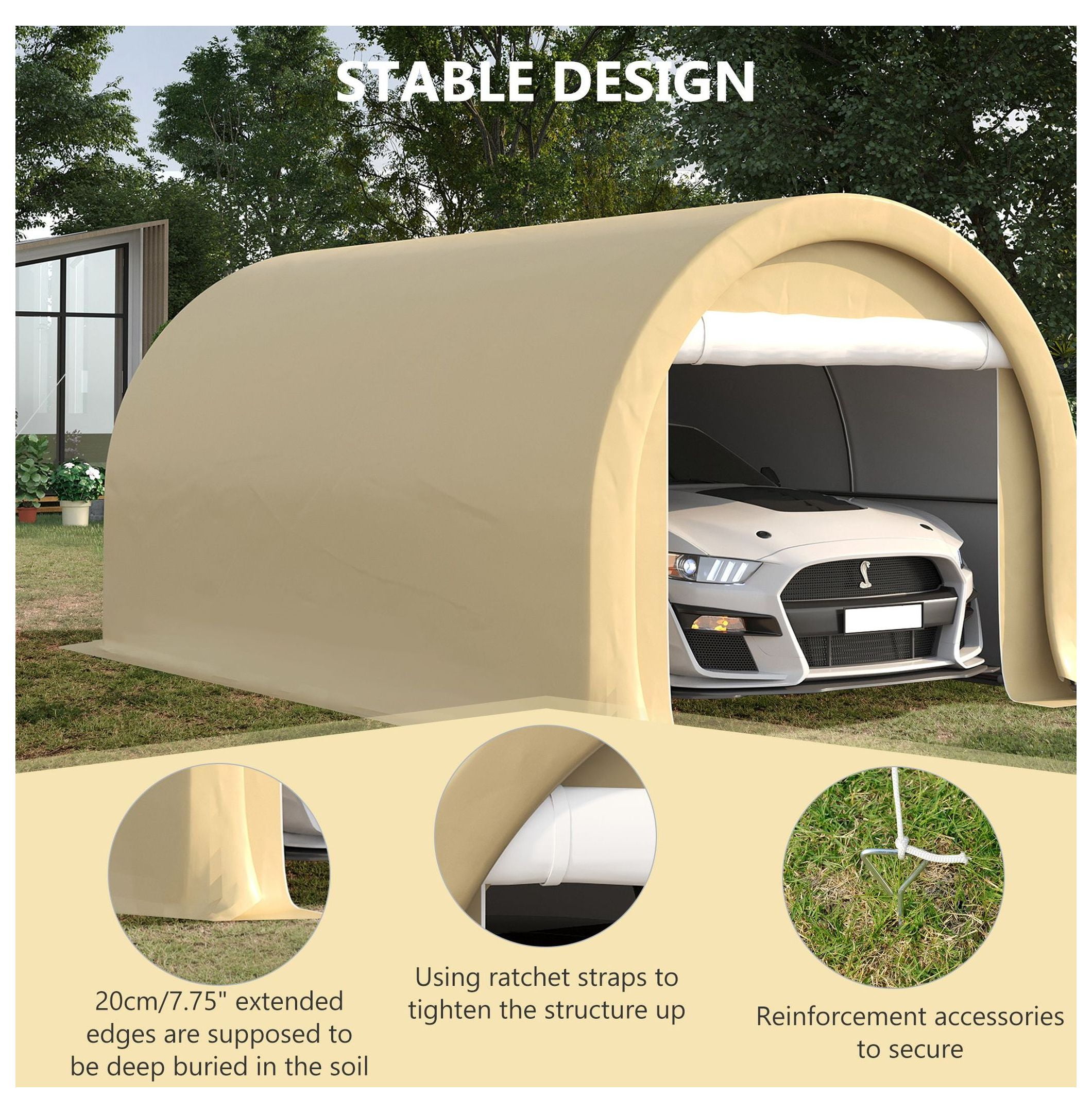 16'x10' Carport Heavy Duty Portable Garage Tent with Zipper Door - Anti-UV PE Canopy Cover for Car, Truck, Boat, RV - Outdoor Storage Shelter