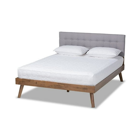 Devan Mid-Century Modern Light Grey Fabric Upholstered Queen Size Platform Bed