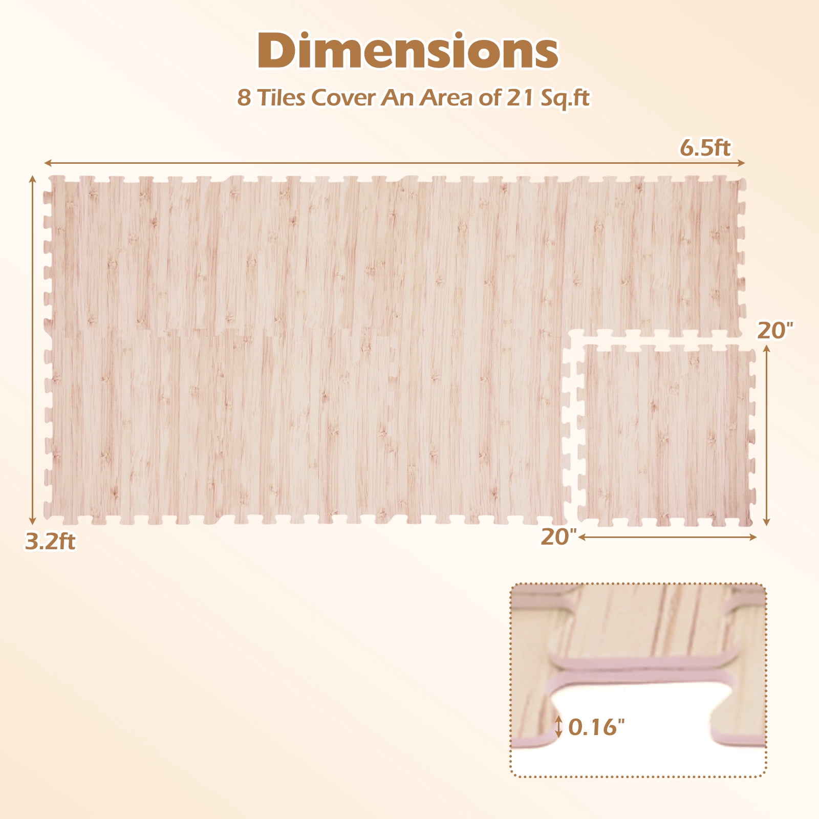 Patiojoy Interlocking Floor Tiles Wood Grain Printed EVA Foam Puzzle Tiles with Waterproof Surface