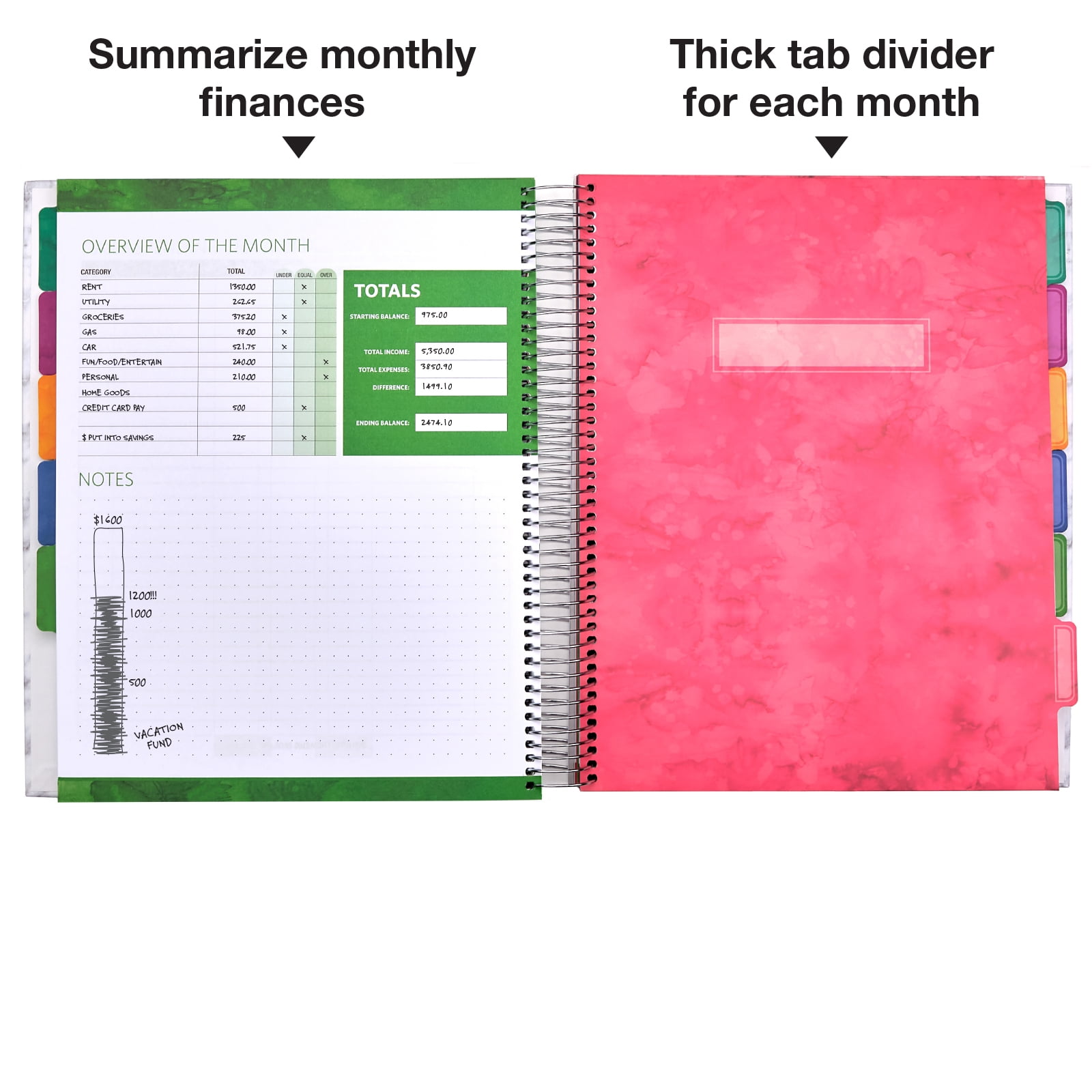 Global Printed Products Budget Planner Book with 12 Envelopes and Pockets, 8.5" x 11", Pink
