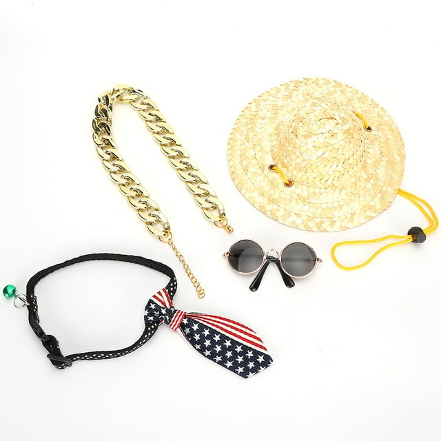 Ensemble de Cravate de Chat pour Animaux de Compagnie, 4pcs Lunettes de Chat pour Animaux de Compagnie Pcs Collier de Chat Ensemble Pcs Chat de Paille Ensemble d'Expérience Inégalée