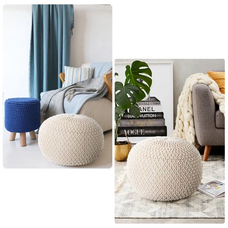Knit Modern Floor Pouf Round Footstool Ottoman Pouffe Seat Canada Knit Modern Floor Pouf Round Footstool, Round Ottoman Pouf Large Size