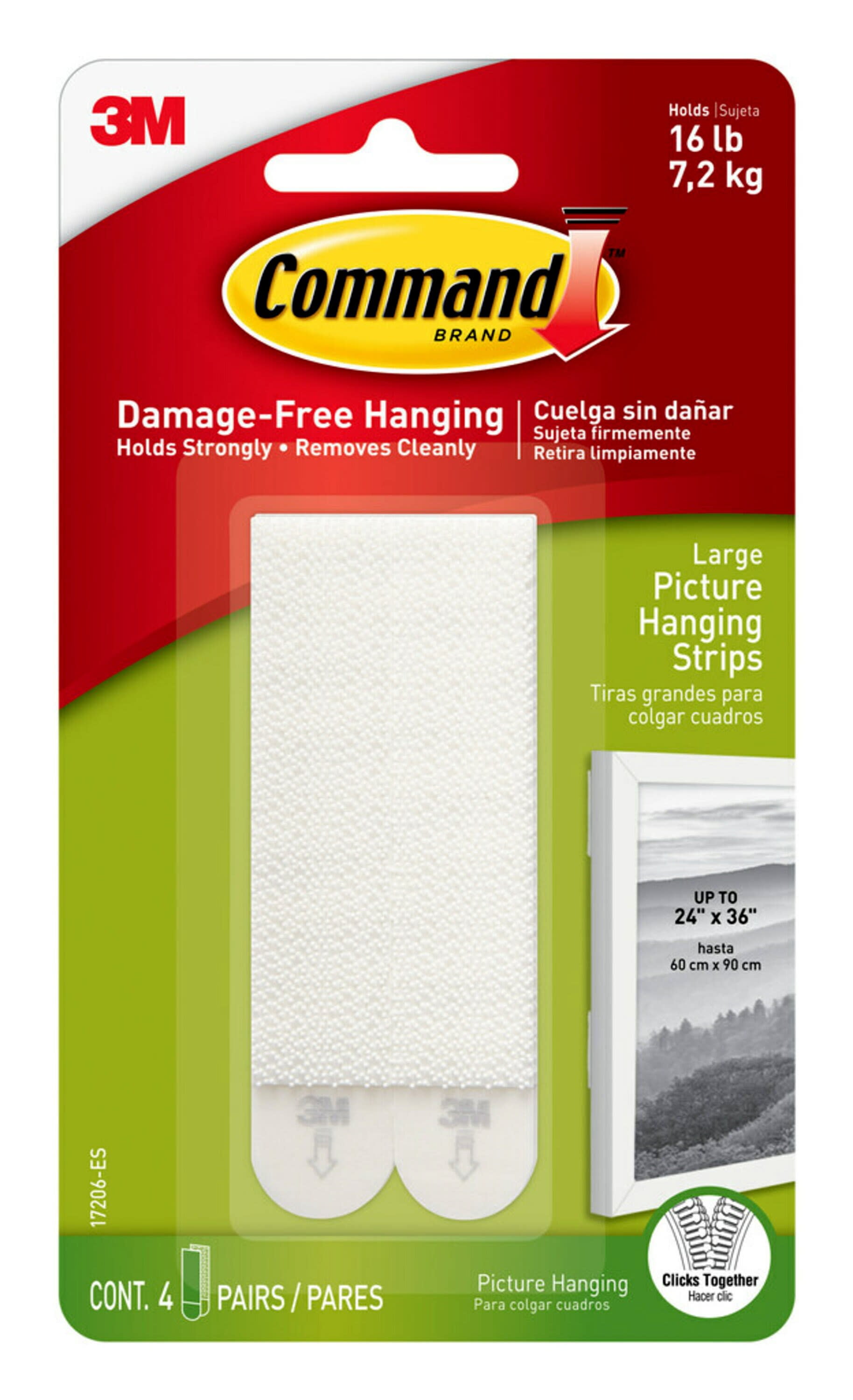 Hold 16lbs 30 Pairs 60 Strips 3M Command Large Picture Hanging Strips 