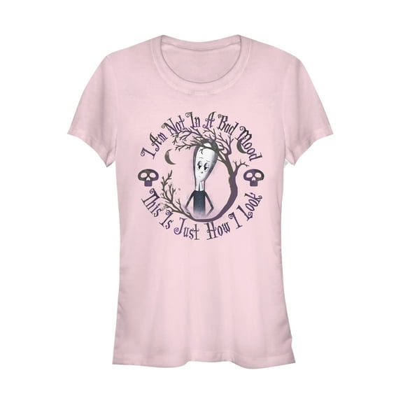 Junior's Addams Family Wednesday Bad Mood Graphic Tee Light Pink Small