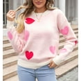 thumbnail image 2 of Women's Cute Heart Cream Sweaters Trendy Fall Pullover Crewneck Long Sleeve Soft Knitted Sweater Top, 2 of 10