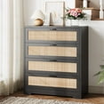thumbnail image 3 of 4 Rattan Drawers Dresser, Tall Chest of Drawers, Wood Dresser for Bedroom, Closet, Living Room, Hallway (White, 15.8" D x 31.5" W x 38.6" H, 3 of 9