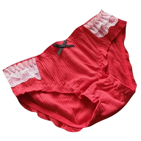 DondPO Womens Underwear Girls Summer Milk Silk Print Breathable Soft Skin Friendly Lace Sexy Womens Sexy Underwear Seamless Underwear For Women Red M Clearance