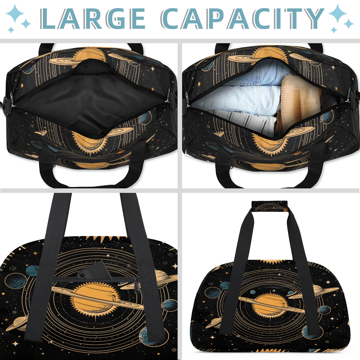 Herdesigns Universe Solar System Planets Sports Duffle Bag for Women & Men, Gym Bag Dance Bag Overnight Bag Carry On Weekender Travel Bag