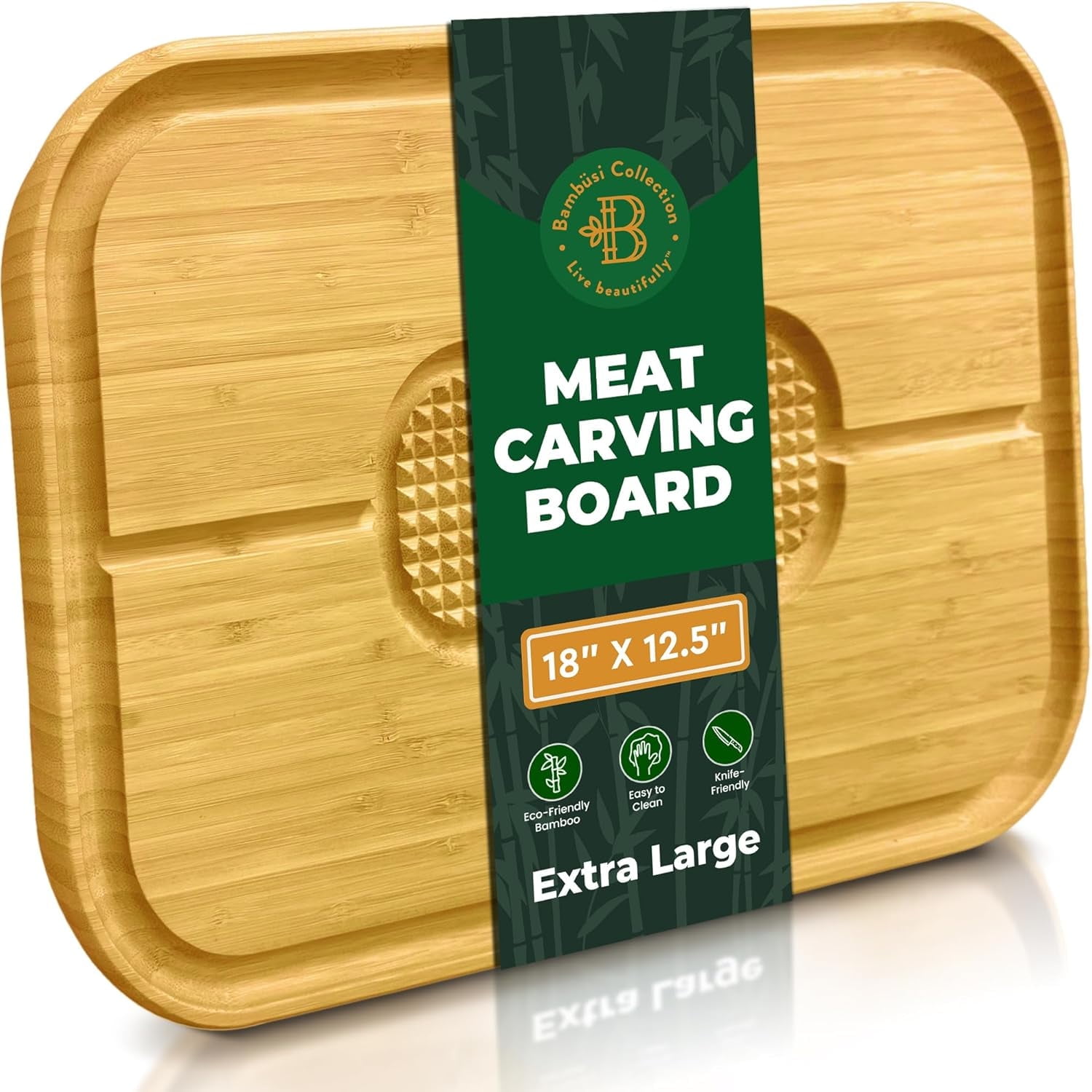 Large Cutting Board for Meat - Bamboo Butcher Block with Juice Groove, Pyramid Design to Stabilize Meat, Serving Tray & Chopping Board for Countertop
