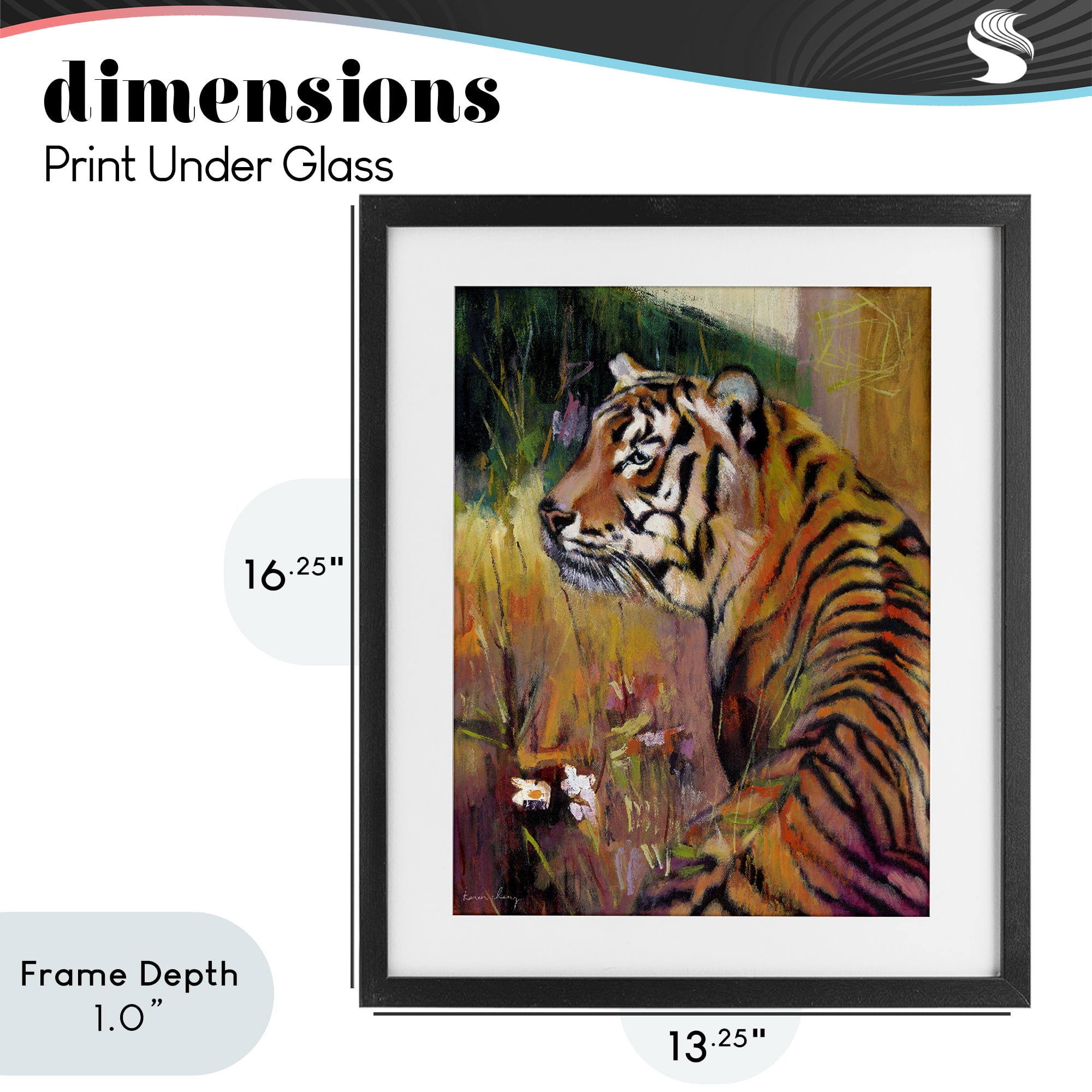 Stupell Industries Patience Tiger in Wait Black Framed Print Under Glass, design by Karen Chang