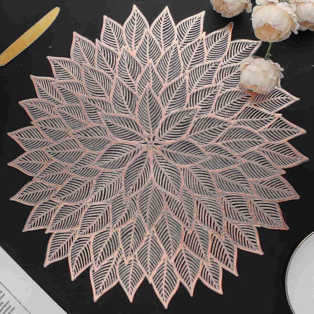 Dining Table Set Of 6 Rose Gold Placemats, Round Hollow Out Floral Dining Table Placemats Pressed Vi