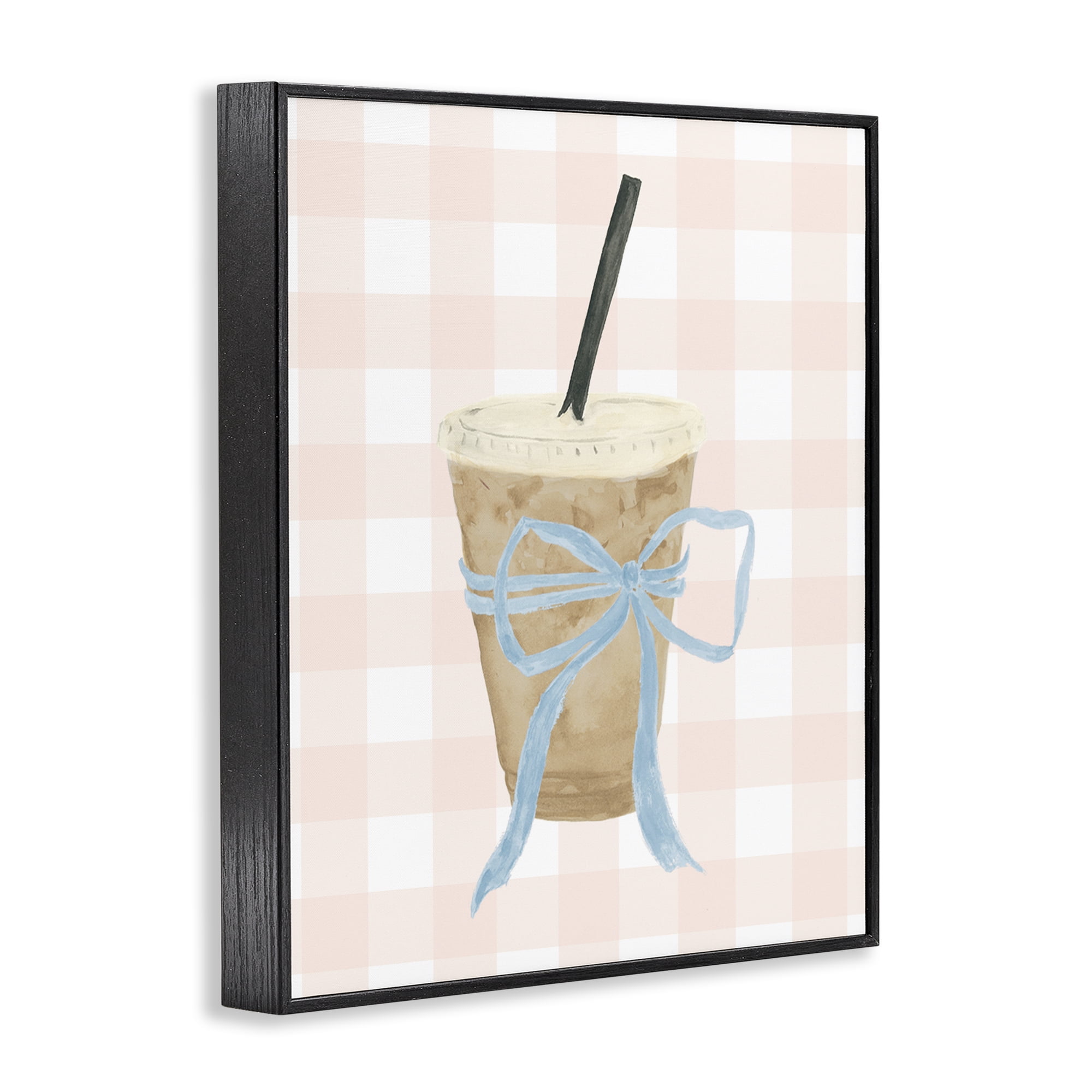 Stupell Industries Iced Coffee on Gingham Black Framed Giclee Art, design by Lucille Price