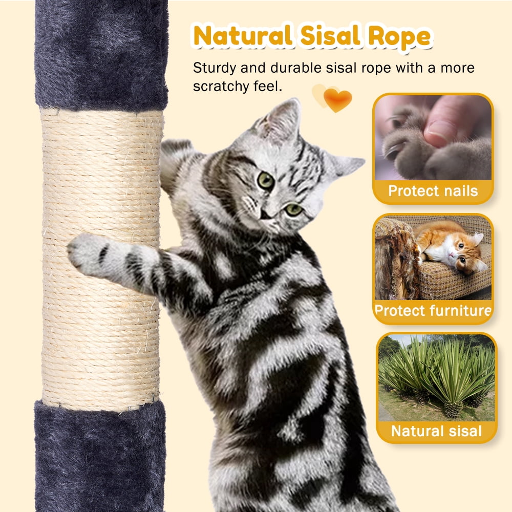 Senbonry 67in Heavy Duty Cat Tree for Indoor Cats Large Adult,Tall Cat Climbing Tower with Hammock,Sisal Scratching Post,Basket,Removable Perch,Condo,Dark Gray