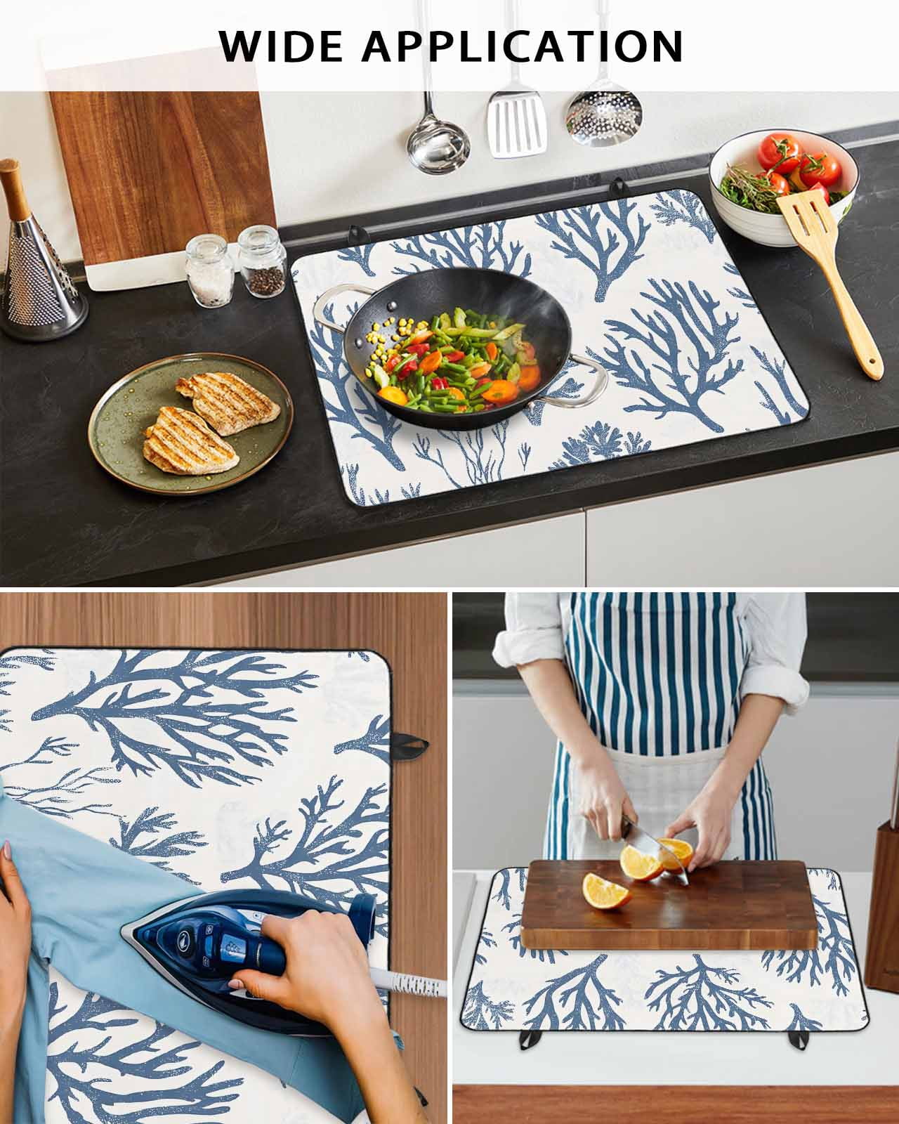 nqOlkjepod Large Induction Cooktop Protector Mat 36"x21", Coastal Blue Coral Stove Top Covers for Electric Stove, Summer Watercolor Ocean Decorative Stove Burner Cover Mats, Glass Top Stove Cover