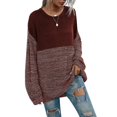thumbnail image 1 of Suéter De Punto Mujer Cuello Redondo Hombro Caído Manga Larga Color A Juego Top Estilo Medio Vino Rojo XL, 1 of 7