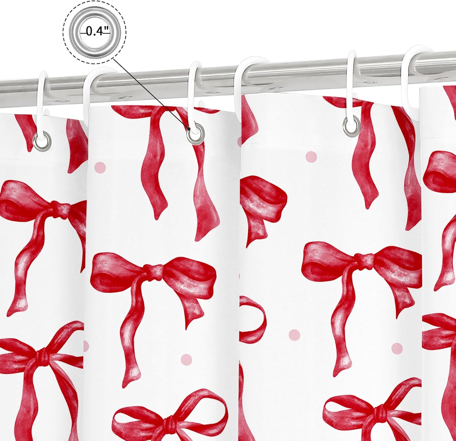 Cute Bow Shower Curtain, Burgundy Aesthetic Bowknot Shower Curtain for Bathroom, Modern Minimalist White Waterproof Fabric Shower Curtain Set