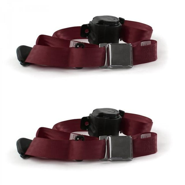 AMC AMX 1967-1974 Airplane 3 Point Burgandy Retractable Bucket Seat Belt Kit - 2 Belts