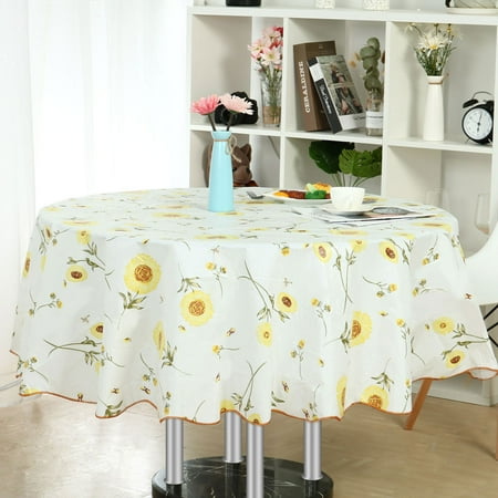 Vinyl House Tablecloth Round 60" Dia Yellow Flower Pattern ...