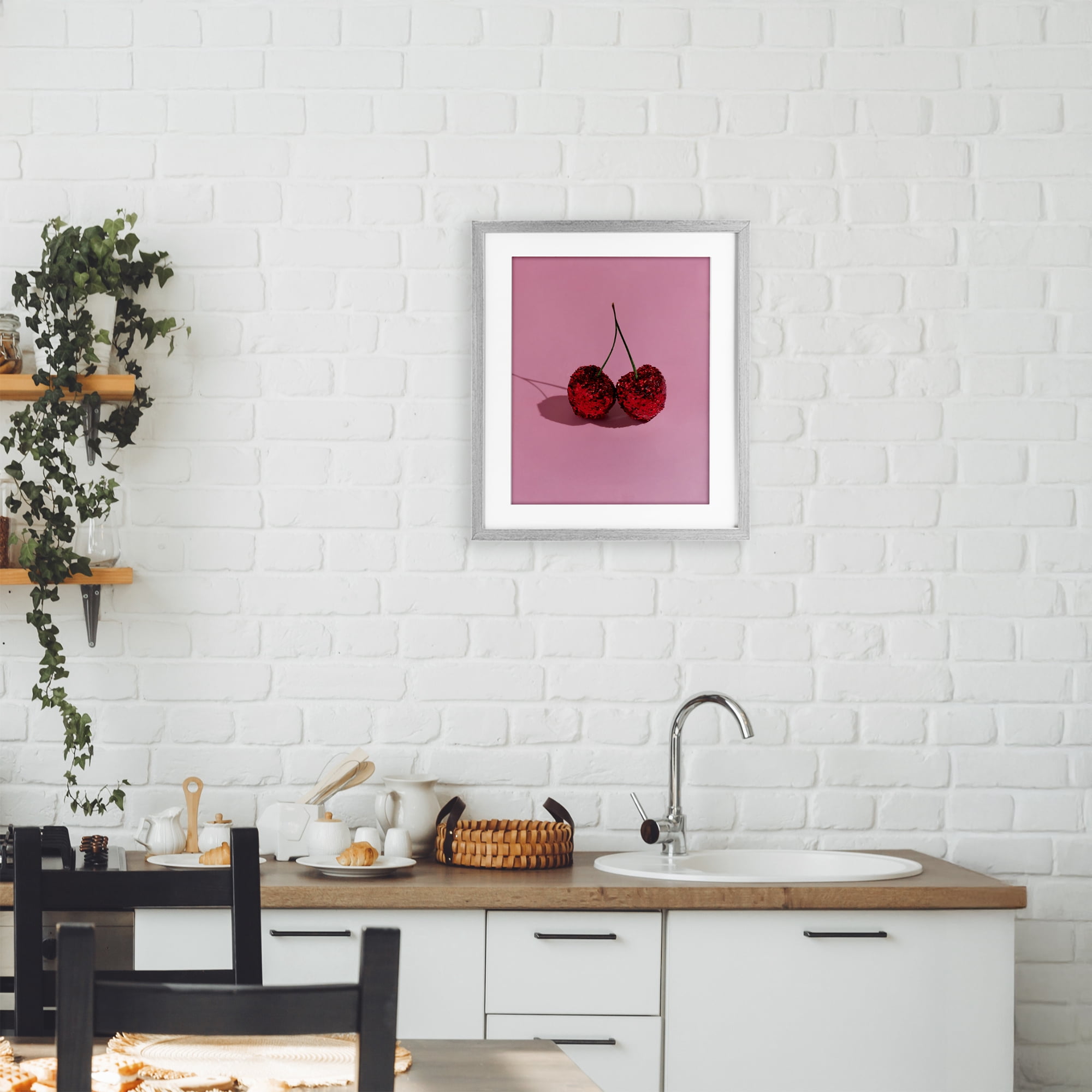 Stupell Industries Glitter Encrusted Cherries Gray Framed Print Under Glass, design by LISH Creative
