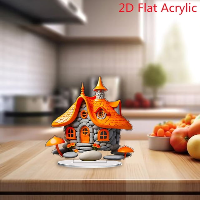 Champiñones amarillos Decoración de la casa Adorno 2D | Caprichoso acento de escritorio | Decoración ligera y duradera | Ideal para sala de estar | Regalo único de inauguración de la casa | 1 Pieza