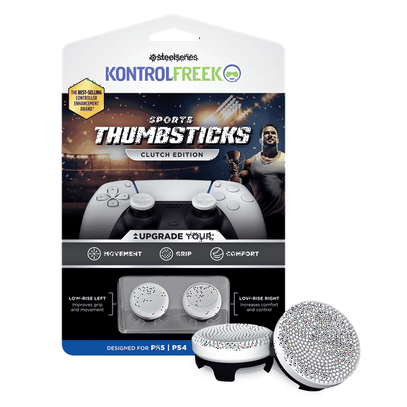 KontrolFreek Clutch for PlayStation 5 (PS5) and PlayStation 4 (PS4) Controller | Performance Thumbsticks | 2 Low-Rise Concave | Black & White
