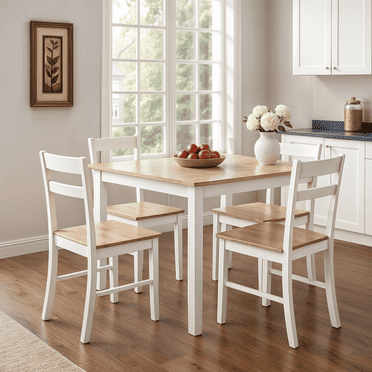 Mainstays Indoor Modern Dining Set in White. 4 Chairs   1 Table.
