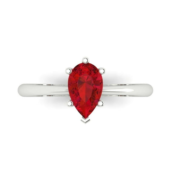 Clara Pucci 14K White Gold 1ct Ruby Solitaire Ring for Women