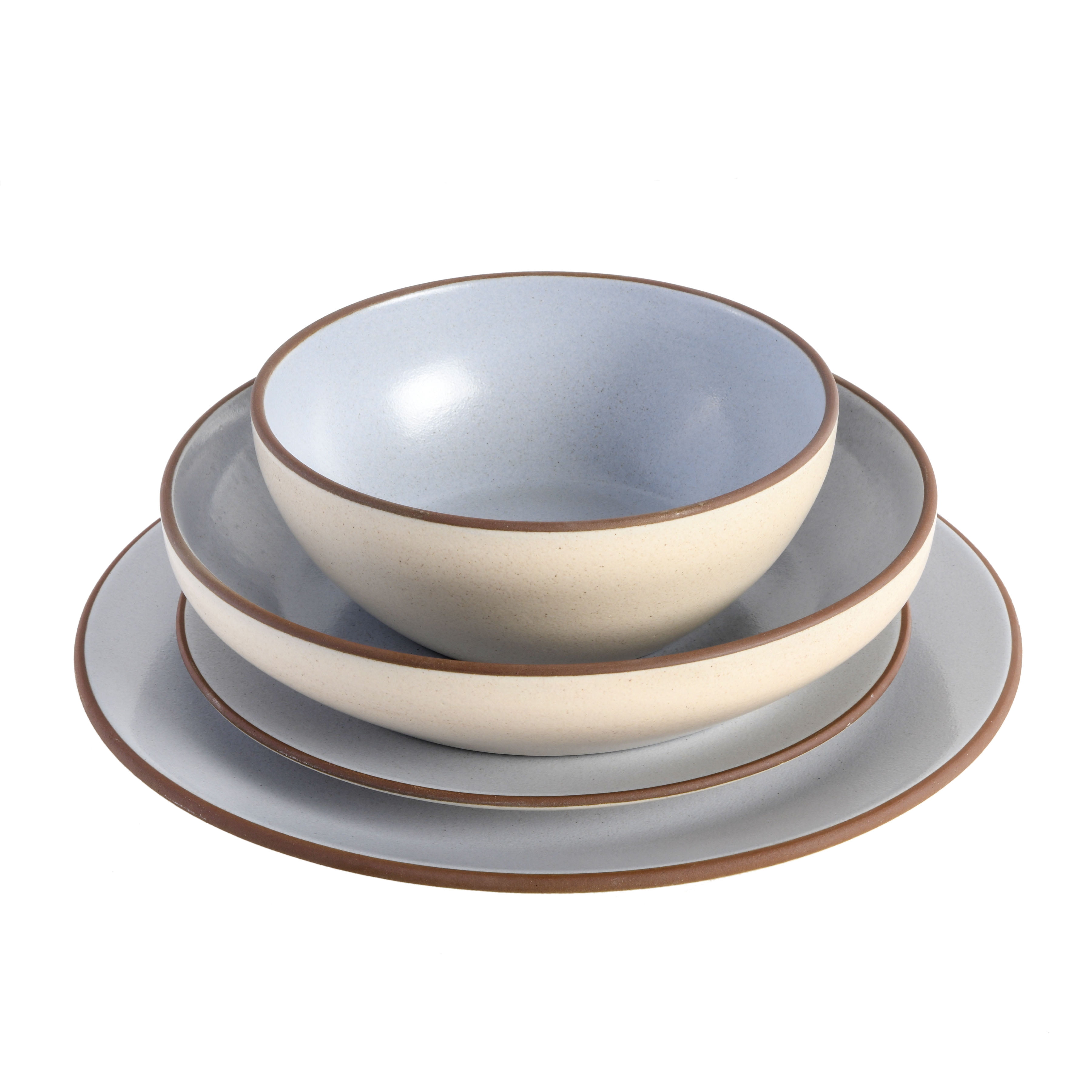 Gibson Elite Contempo Classic 16-Piece Double Bowl Dinnerware Set, Light Blue