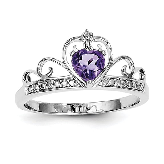 Sterling Silver Rhodium Plated Diamond & Amethyst Teardrop Ring
