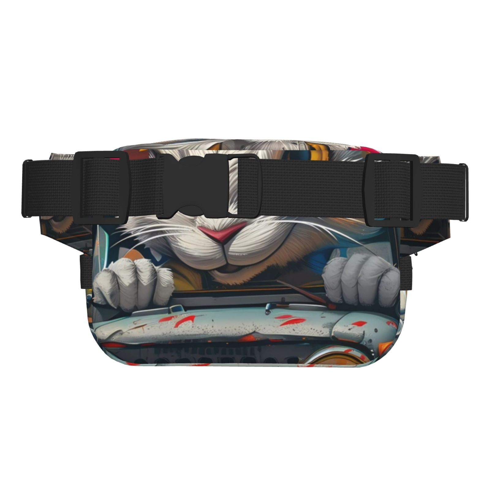 Picia Vibrant Bunny Ride Print Square Double-Layer Waist Bag Mini Adjustable Waist Belt Bag Exercise Running Travel Hiking