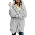 thumbnail image 1 of Femmes Manches Longues Solide Molleton Flou Ouvert devant Cardigans Veste Manteaux Outwear avec Poche, Gris, 1 of 6