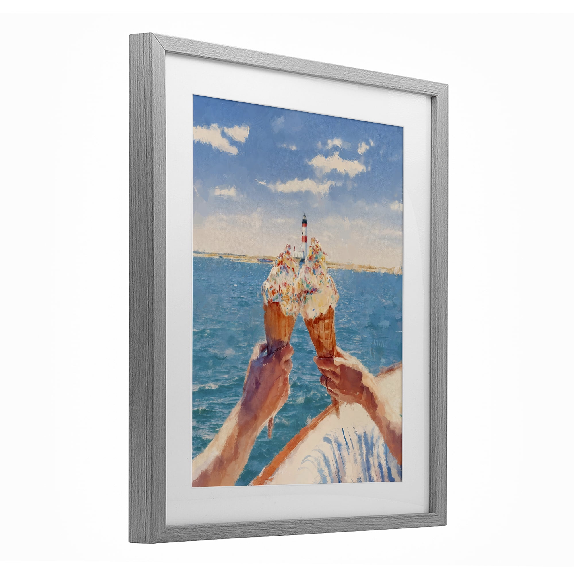 Ice Cream Cheers on Boat Gray Framed Print Under Glass, design by Ziwei Li
