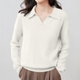 thumbnail image 4 of Polo Pullover Sweater Pullover Sweater Loose Pullover Oversized Dressy Tops Sweaters for Women Soft Warm Cozy Polo Sweater Basic Sweater Tops Oversized Sweatshirt Collared Sweaters White S, 4 of 8
