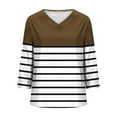 thumbnail image 3 of 3/4 Length Sleeve Womens Tops Striped Shirts Henley Shirts for Women V Neck Summer Trendy Work Clothes Ladies Fashion Outfits, 3 of 5