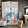 thumbnail image 2 of Sea Turtle Coastal No Hook Shower Curtain with Snap in Liner, Waterproof Fabric Shower Curtains, Blue Red Summer Beach Coral Nautical Wood Shower Curtain Set Top See Through for Bathroom 60"x72", 2 of 8