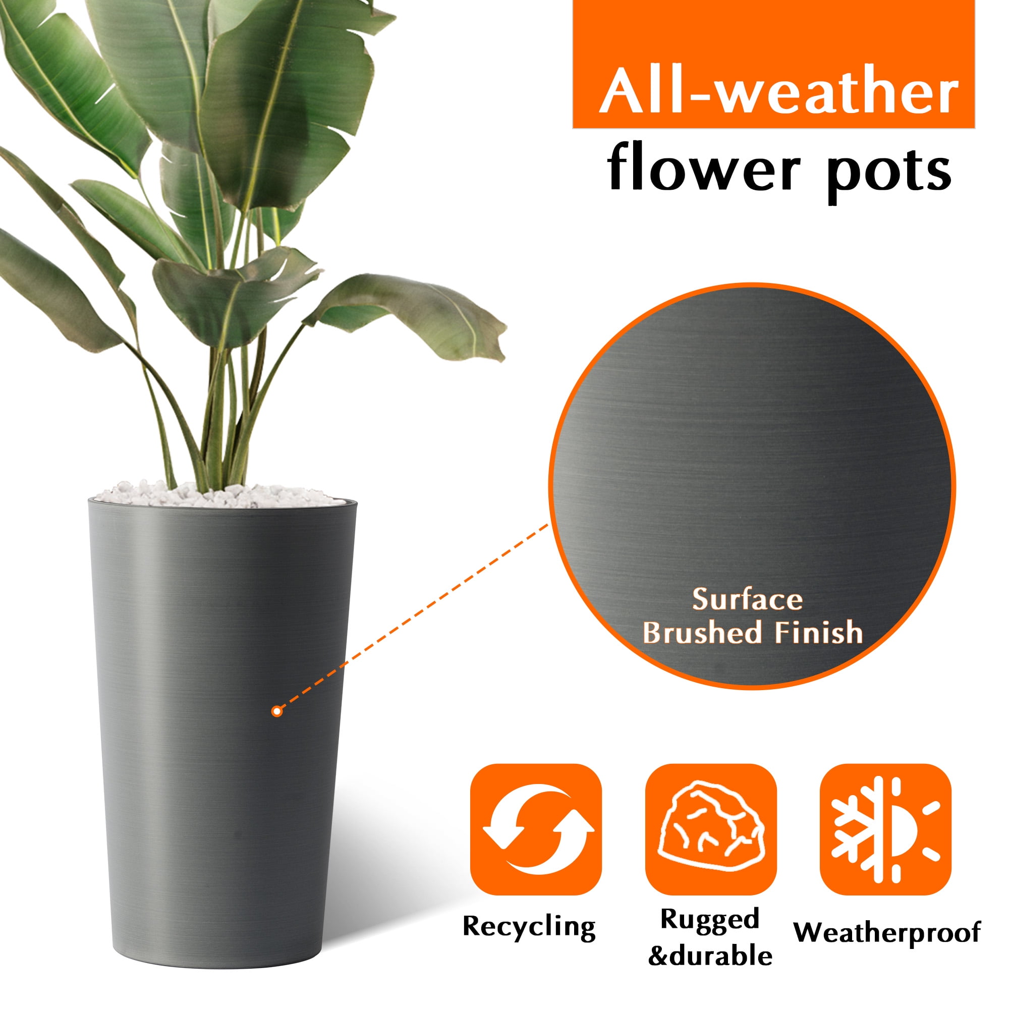 Modern Tall 21.7in Planters 2 Pack for Outdoor Plants