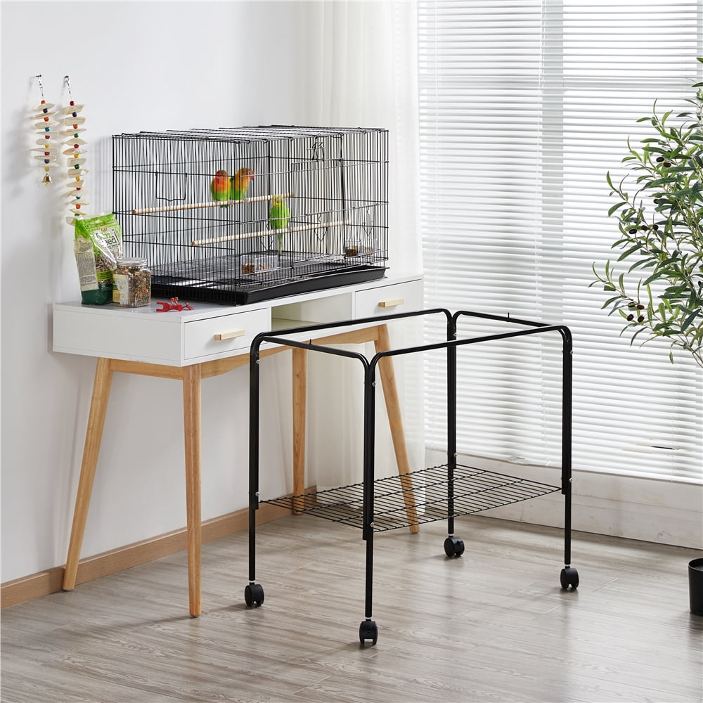 Alden Design 47" Metal Bird Cage with Slide-Out Tray and Rolling Stand, Black