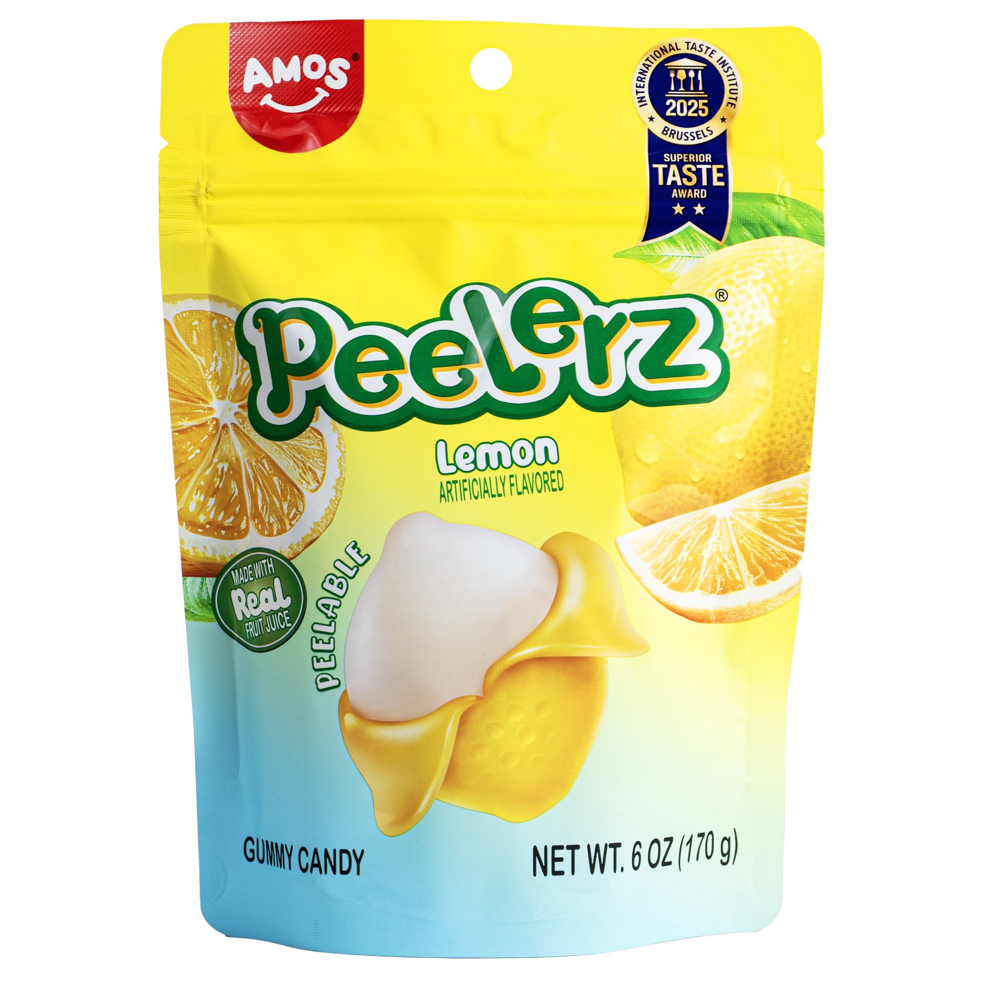 AMOS Peelerz Gummy Lemon (6 oz), Gummy Candy, Resealable Bag, No Allergens