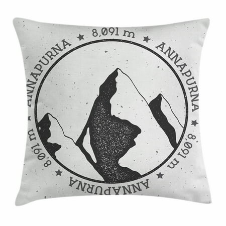 Asian Landscape Design (Nepal Throw Pillow Cushion Cover, Himalayan Mountains Annapurna in South East Asia Greyscale Landscape Design, Decorative Square Accent Pillow Case, 18 X 18 Inches, Black Charcoal Grey, by)