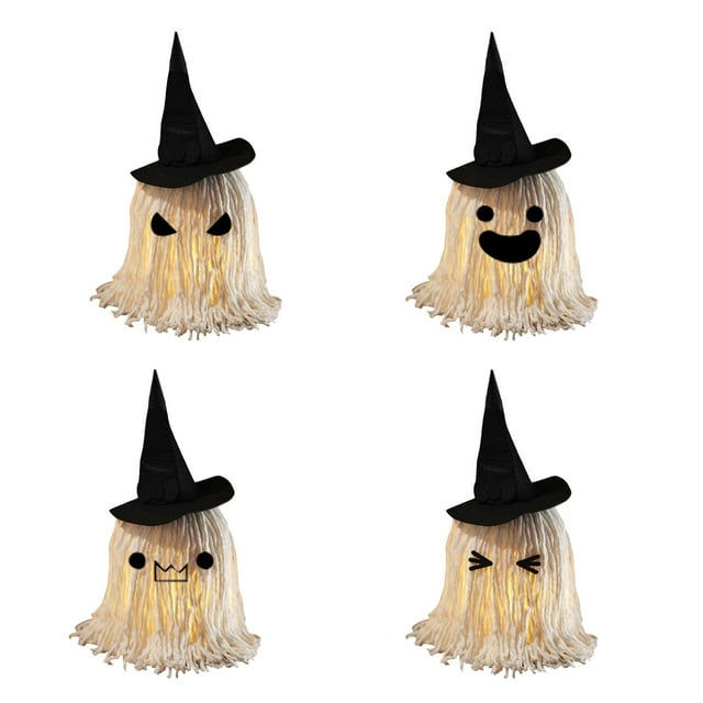 Decoraciones de Halloween para interiores con luz, repisa decorativa para dormitorio, estatua de Halloween, figura de fantasma de fiesta, fantasma Paquete de 4