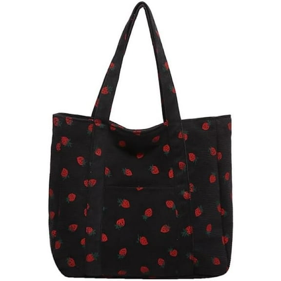 Cutecore Strawberry Corduroy Tote Bag Women Cottagecore Aesthetic Shoulder Bag Handbag Everyday Casual Bags