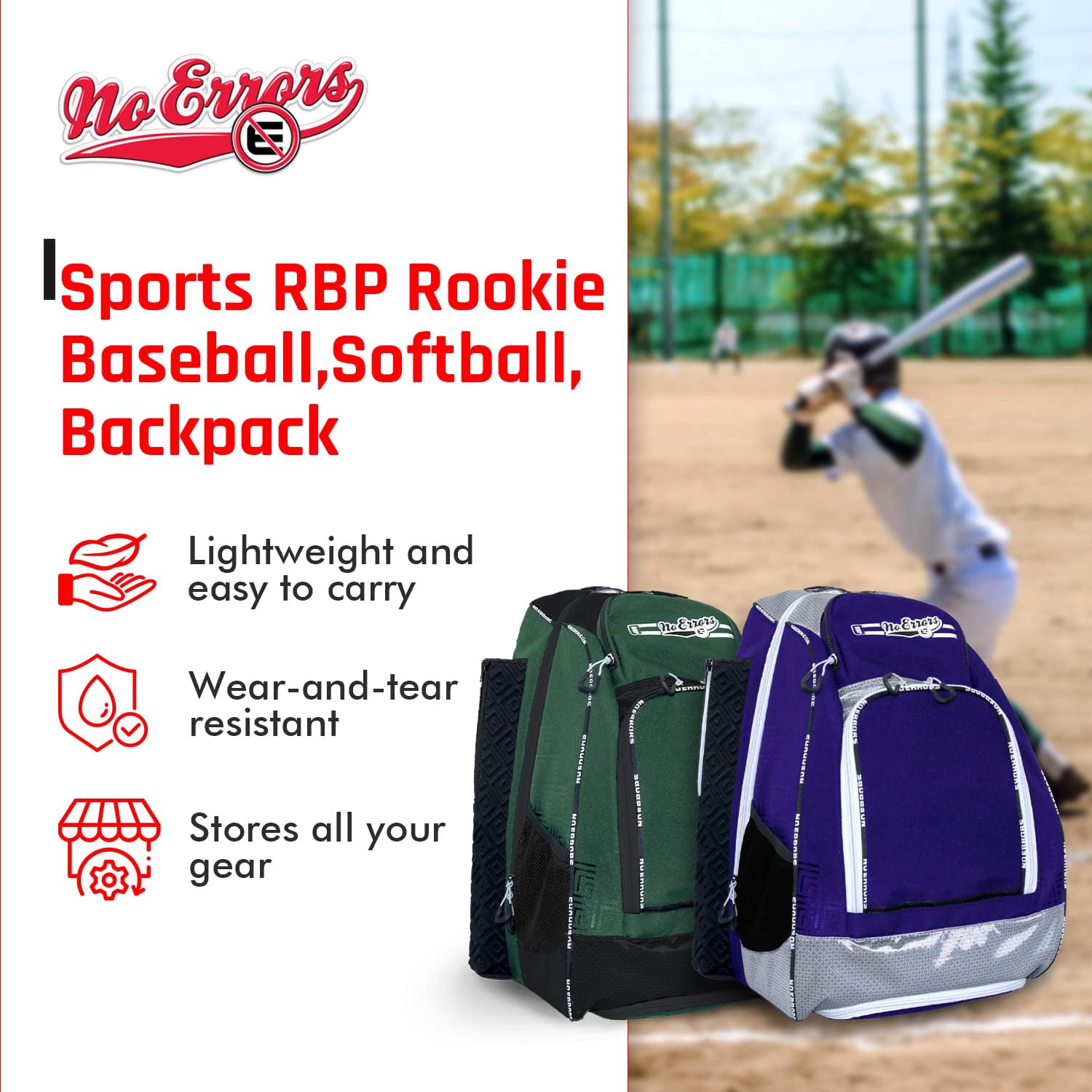 Sports RBP Rookie Baseball and Softball Backpack - Youth Baseball and Softball Bat Bag with Fence Hooks - Baseball and Softball Equipment Bag for Kids