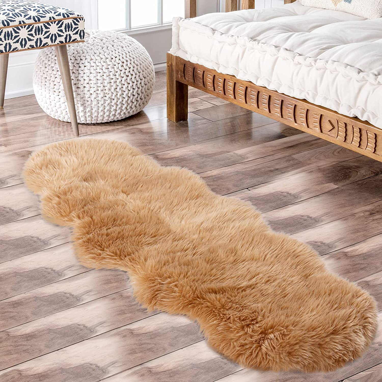 Carvapet Fluffy Shaggy Soft Faux Sheepskin Fur Area Rugs Floor Mat For Bedroom 