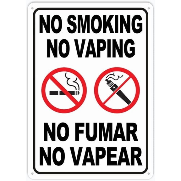 8 x 12 in Metal Tin Sign - Bilingual No Smoking No Vaping Sign 12X8 Inch Aluminum Uv Ink Printed For House And Business